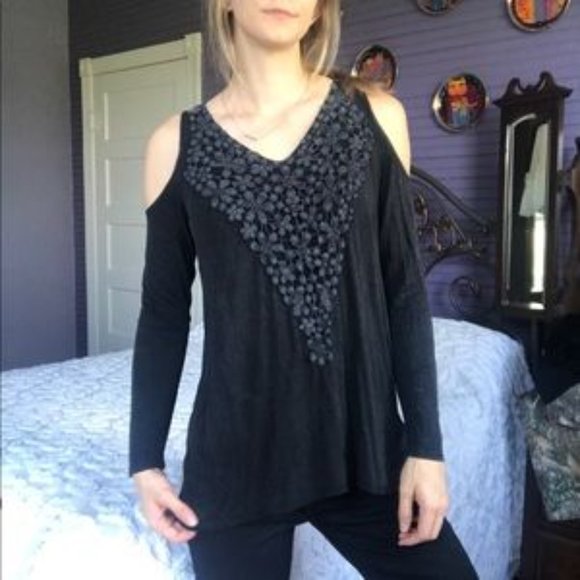Knox Rose Black Open Shoulder Longsleeve Top XL - Picture 2 of 7